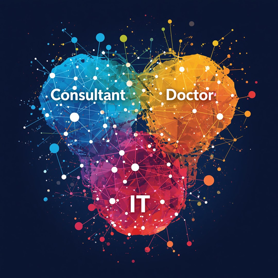 Illustration linking the practice consultant, the doctor, and the IT partner